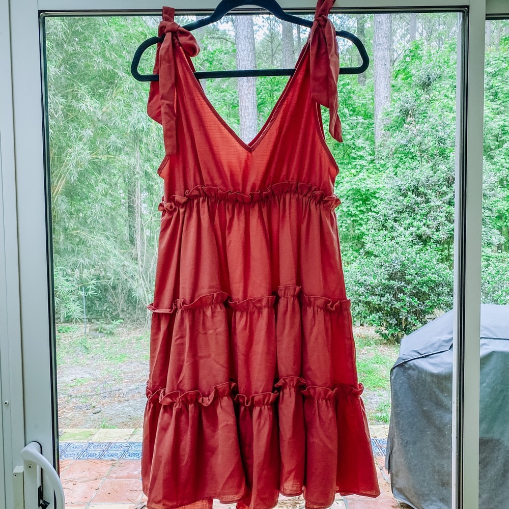 Shein Red Maternity Tiered Dress